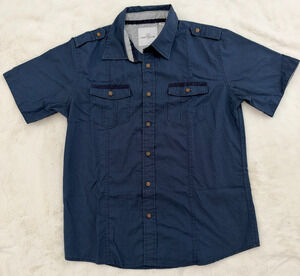 Craft + Flow Boys Navy Blue Short Sleeve Button Up Shirt Size M 10/12 Cotton